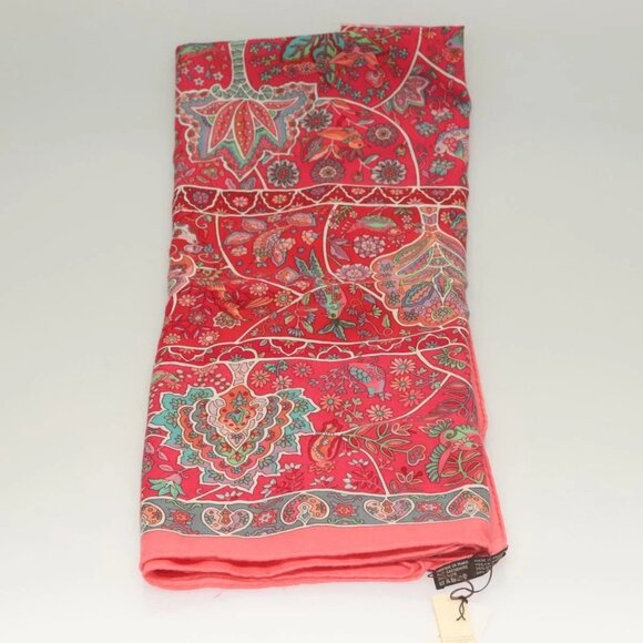 HERMES Carre 140 Scarf ""des Oiseaux Fleurs"" Cashmere Red Auth 133742 - Picture 2 of 10